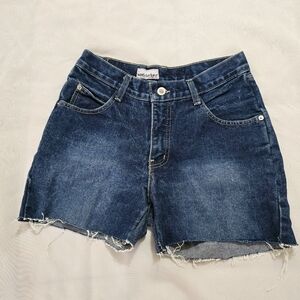 Santa Barbara High Rise Vintage Cut Off Denim Jean Shorts Dark Wash